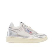 Witte en zilveren leren mid-top sneakers Autry , Multicolor , Dames