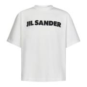 Wit Porselein Logo T-Shirt Jil Sander , White , Heren