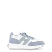 Denimblauwe Sneakers met Wit Leer Hogan , Blue , Dames