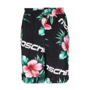 Zijden shorts met bloemenprint voor heren Moschino , Black , Heren
