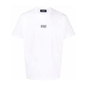 Witte T-shirt met ronde hals en bedrukt logo Dsquared2 , White , Heren