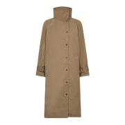 Oversized Khaki Jas met Hoge Kraag en Zijzakken Co'Couture , Brown , D...