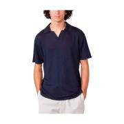 Navy Blue Linen Polo Shirt Officine Générale , Blue , Heren