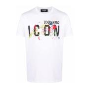 Bedrukt T-shirt met Verfspatten Dsquared2 , White , Heren