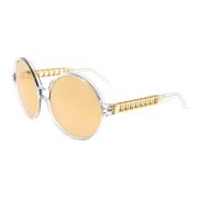 Clear Yellow Gold Sunglasses with Gold Mirror Linda Farrow , Gray , Da...