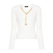 Witte Trui met V-hals en Gouden Ketting Elisabetta Franchi , White , D...