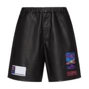 Leren shorts met patchdetails Valentino , Black , Heren