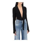 Diepuitgesneden Bodysuit met Lange Mouwen Norma Kamali , Black , Dames