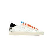 Witte Sneakers met Oranje Details P448 , Multicolor , Heren