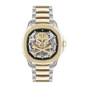 Automatisch Stalen Horloge, Zilveren Kast, Gouden Band Philipp Plein ,...