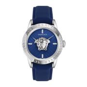 Blauw Leren Quartz Horloge Versace , Gray , Heren