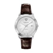 Automatisch Leren Horloge, Bruine Band Versace , Gray , Heren