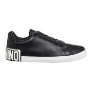 Klassieke Leren Sneakers voor Mannen Moschino , Black , Heren