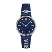 Blauw Leren Dameshorloge Quartz Versace , Gray , Dames