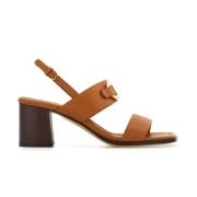 Bruine leren sandalen met gouden detail Salvatore Ferragamo , Brown , ...