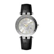 Stijlvol Leren Band Kwartshorloge Versace , Gray , Heren