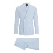 Slim Fit Gestreept Katoenen Pak met Stretch Hugo Boss , Blue , Heren