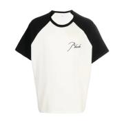 Vintage Wit/Zwart Raglan T-Shirt met Logo Borduursel Rhude , White , H...