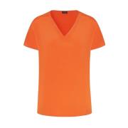 Zijden V-Hals T-Shirt Blouse Kiton , Orange , Dames