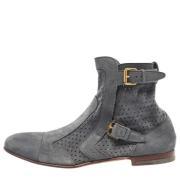 Pre-owned Leather boots Yves Saint Laurent Vintage , Gray , Dames