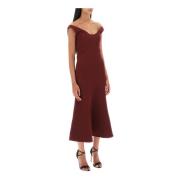 Off-shoulder wol zijde midi jurk Roland Mouret , Brown , Dames