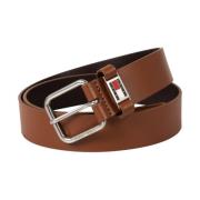 Leren Riem met Gegraveerde Gesp Tommy Hilfiger , Brown , Heren