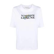 Klassiek Logo Bloemenprint T-Shirt Maison Kitsuné , White , Dames