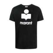 Zwart Linnen Logo Crew Neck T-Shirt Isabel Marant , Black , Heren
