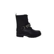 Urban Studded Leren Enkellaarzen Bervicato , Black , Dames