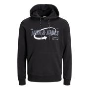 Zwarte hoodie sweatshirt met logo print Jack & Jones , Black , Heren