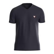 Heren V-Hals Logo Print T-Shirt Guess , Blue , Heren