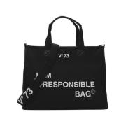Tote Bags V73 , Black , Dames