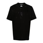 Zwart Logo Print Kristal Versierd T-shirt Dsquared2 , Black , Heren