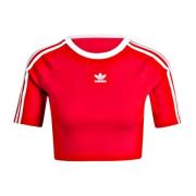 Rode Crop T-shirt met Wit Trifoil Logo Adidas Originals , Red , Dames