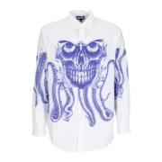 Skull Longsleeve Streetwear Shirt Octopus , White , Heren