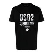 Zwart Kortemouw Bedrukt T-shirt Dsquared2 , Black , Heren