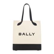 Wit en Zwart Leren Tote Tas Bally , Beige , Dames