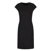 Zwarte Wol Stretch Jurk Giorgio Armani , Black , Dames