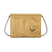 Metallic Logo-Embossed Golden Schoudertas Dolce & Gabbana , Beige , Da...