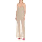 Gouden Zijden V-Hals Jurk The Nina Studio , Beige , Dames