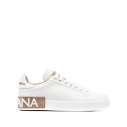 Witte/Goudkleurige Sneakers met Merkhielstuk Dolce & Gabbana , White ,...