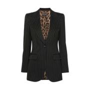 Pinstripe Peak Revers Buitenkleding Dolce & Gabbana , Black , Dames