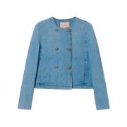 Denim Koreaanse Jas Twinset , Blue , Dames