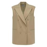 Oversize Wollen Vest met Peak Revers MVP wardrobe , Beige , Dames