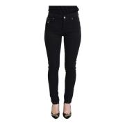 Zwarte Skinny Denim Jeans Logo Details Dolce & Gabbana , Black , Dames