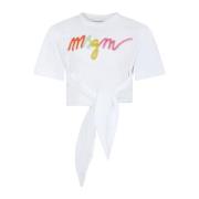 Wit Katoenen T-Shirt met Multicolor Print Msgm , White , Unisex