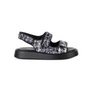 Zwarte en witte bouclé sandalen Loriblu , Black , Dames