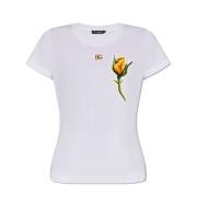 T-shirt met logo-vormige applicatie Dolce & Gabbana , White , Dames