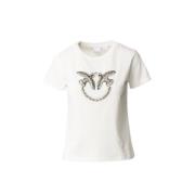 Quentin Wit T-Shirt met Geborduurd Logo Pinko , White , Dames