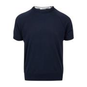 Blauwe Katoenen Crew-Neck Halfmouw Sweater Paolo Pecora , Blue , Heren